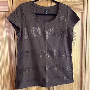 Coldwater Creek Brown T- Shirt with Sequins Size Large (14)